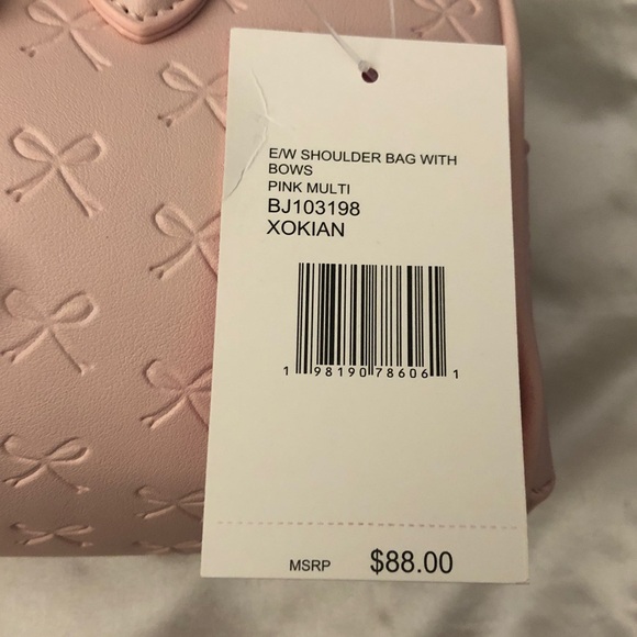 Betsey Johnson Pink Multi E/W Shoulder Bag With Embossed Bows & Red Bows NWT - Picture 3 of 16